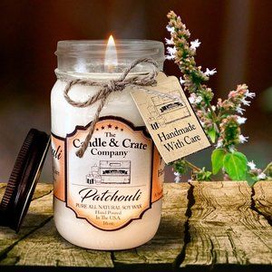 Patchouli, 16 oz. Mason Jar, Handmade Soy Candles that smell AMAZING w/Gift Box